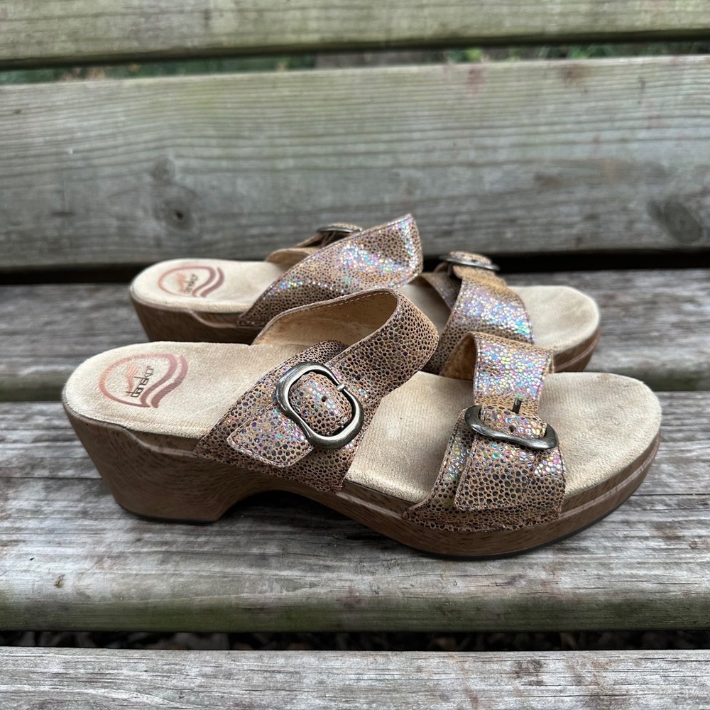 Dansko Sophie Sandals Metallic Brown‎ Leather Buckle Strap Comfort Sz EU 38 US 8
